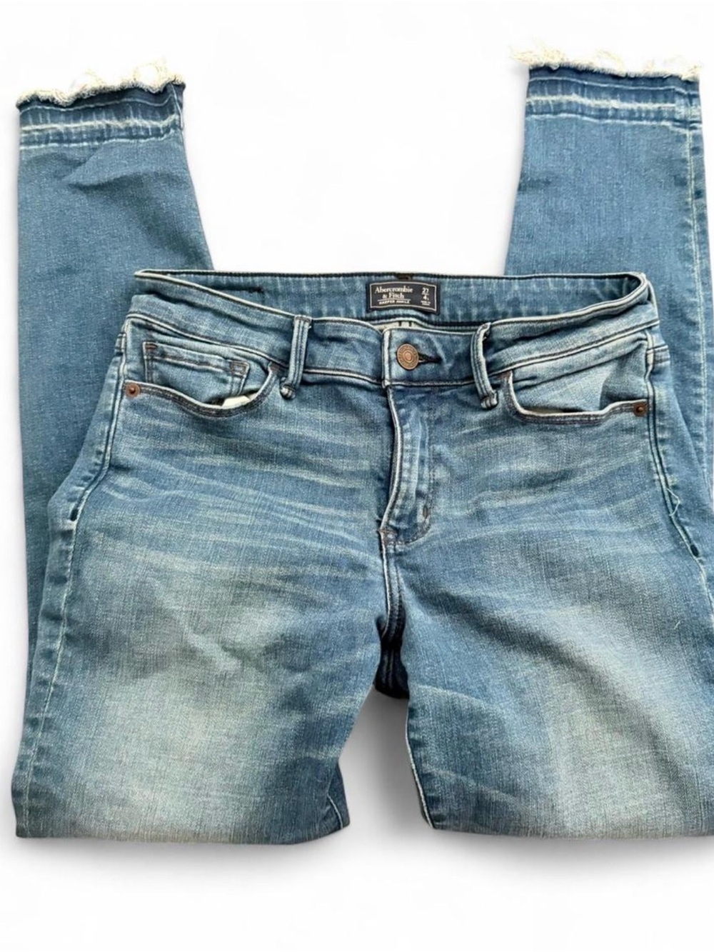 Abercrombie & Fitch Medium Blue Skinny Jeans with Frayed Hem